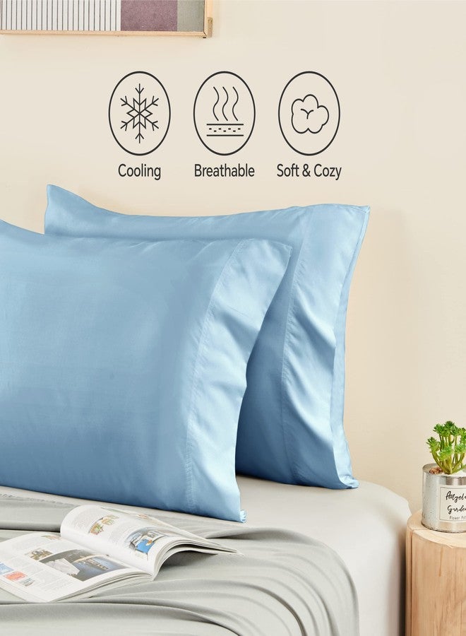 BEDELITE Standard Pillow Cases Set of 2, Rayon Derived from Bamboo, Cooling Pillow Cases for Hot Sleepers & Night Sweats, Breathable Silky Soft Envelope Pillowcases(Blue, 20"x26") - Image 4